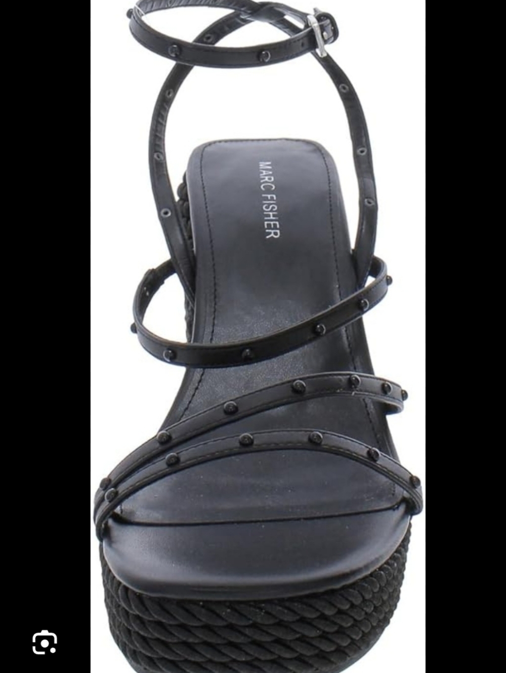 Marc Fisher Black Studded Strappy Wedge Sandals 8.5M - Picture 2 of 7